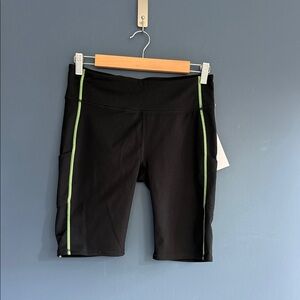 Fabletics Black Bike Shorts with Lime Accents